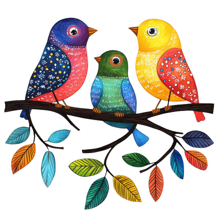 colorful birds perched on branch fabric panel