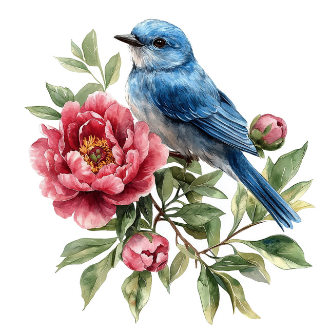 Blue bird perched on a branch fabric panel