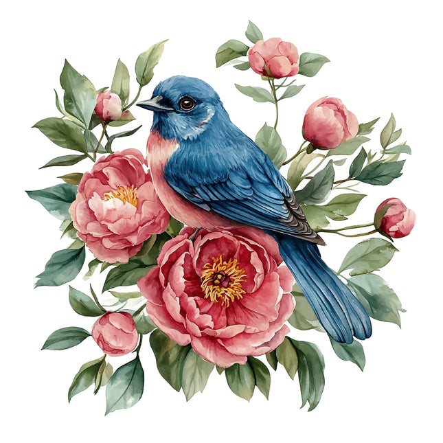 Blue bird perched on a branch fabric panel