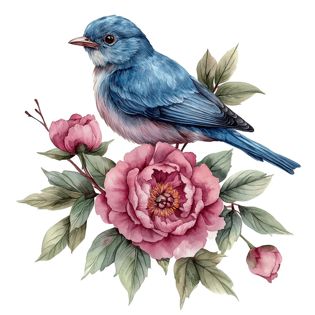 Blue bird perched on a branch fabric panel