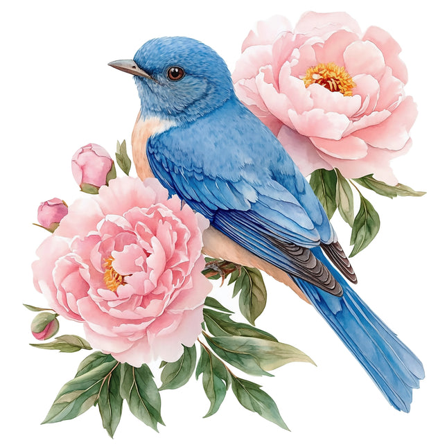 Blue bird perched on a branch fabric panel