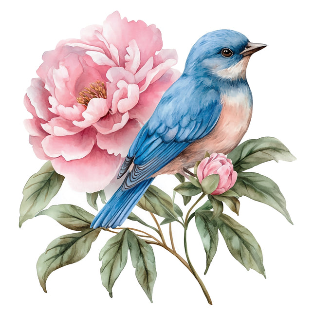Blue bird perched on a branch fabric panel