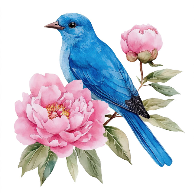 Blue bird perched on a branch fabric panel