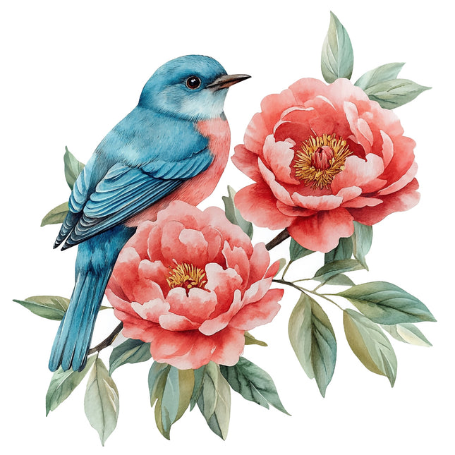 Blue Bird on Branch 100% Cotton Fabric Panel Block FLIP-AN195