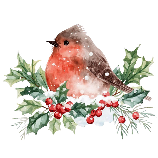 Winter Robin Bird on Branch 100% Cotton Fabric Panel Block AN2016