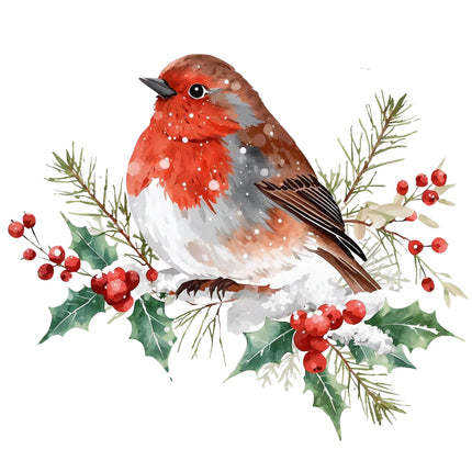 Winter Robin Bird on Branch 100% Cotton Fabric Panel Block FLIP-AN2017
