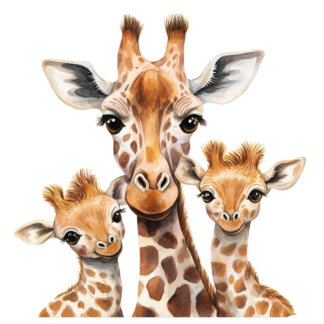 giraffe family with two young giraffes fabric panel