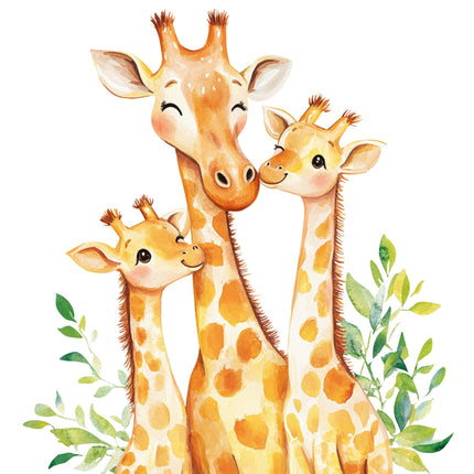 giraffes with green leaves fabric panel