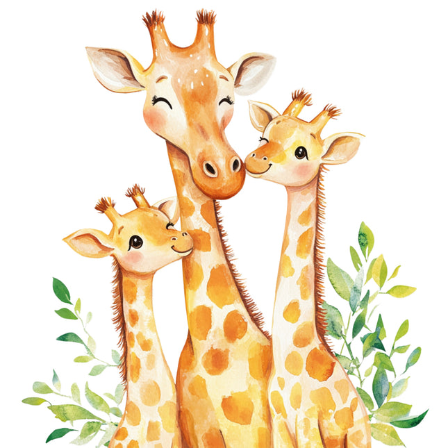 giraffes with green leaves fabric panel