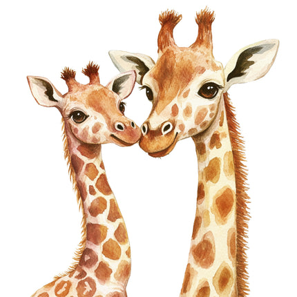 Two giraffes with a close-up of their faces fabric panel