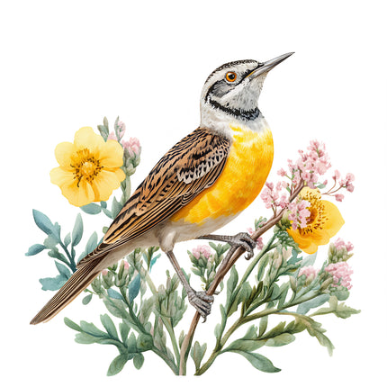 meadowlark bird fabric panel