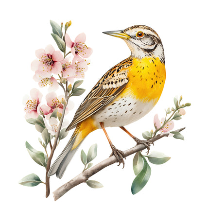 Meadowlark Bird 100% Cotton Fabric Panel Block AN2231