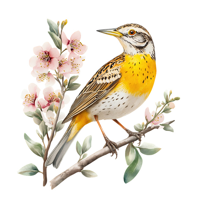 Meadowlark Bird 100% Cotton Fabric Panel Block AN2231