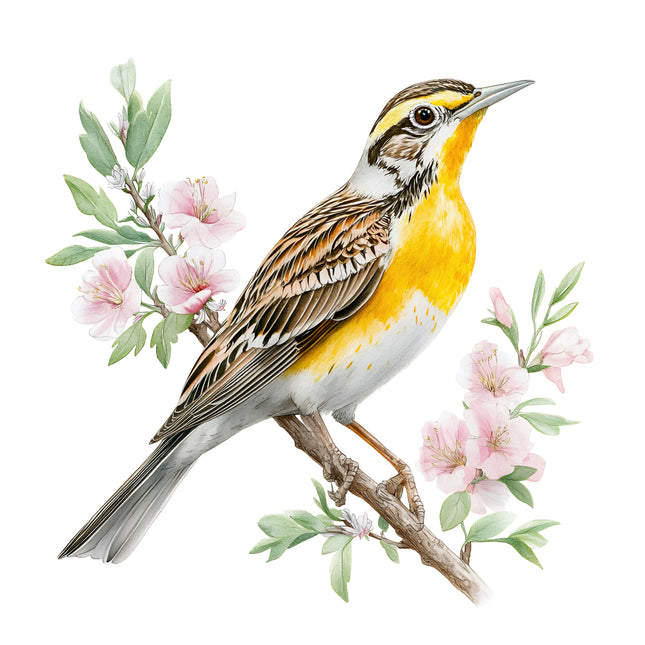 floral meadowlark bird fabric panel