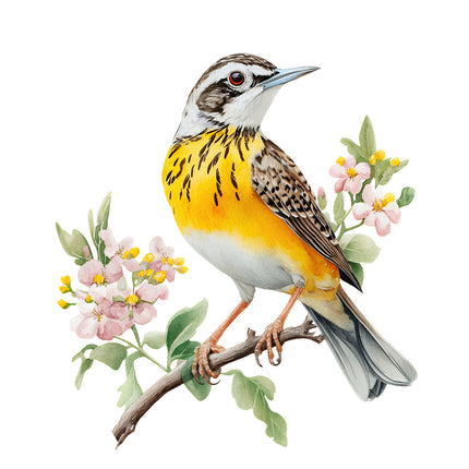 floral meadowlark bird fabric panel