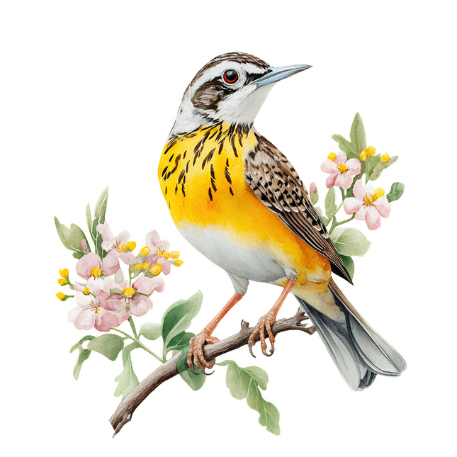 floral meadowlark bird fabric panel