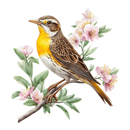floral meadowlark bird fabric panel