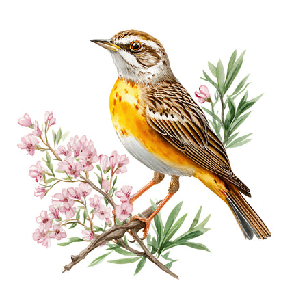 floral meadowlark bird fabric panel