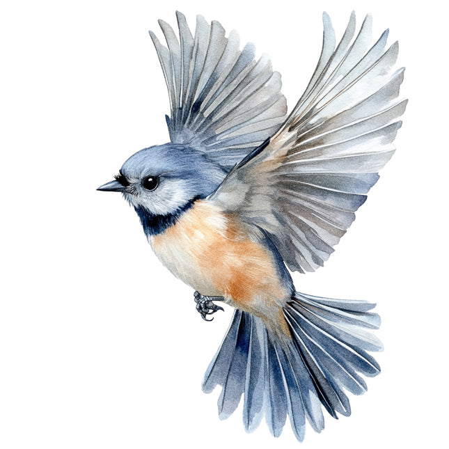 tufted titmouse bird fabric panel