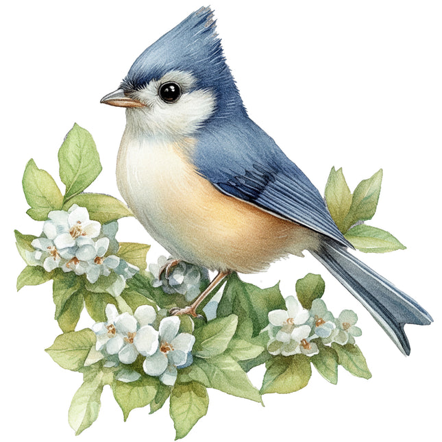 tufted titmouse bird fabric panel