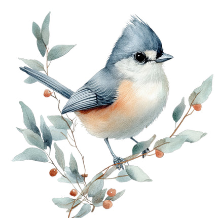 tufted titmouse bird fabric panel