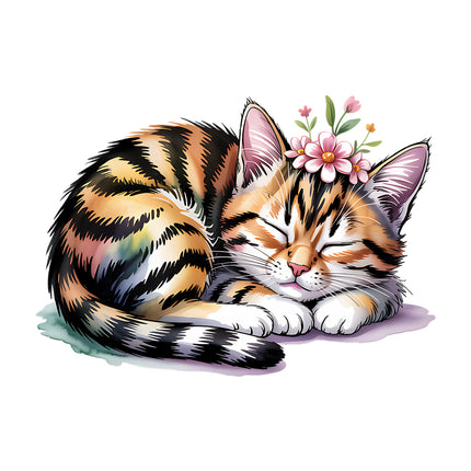 sleeping cat with flowers quilt square