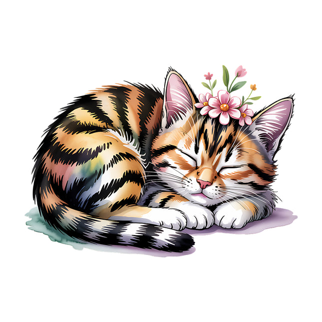 sleeping cat with flowers quilt square