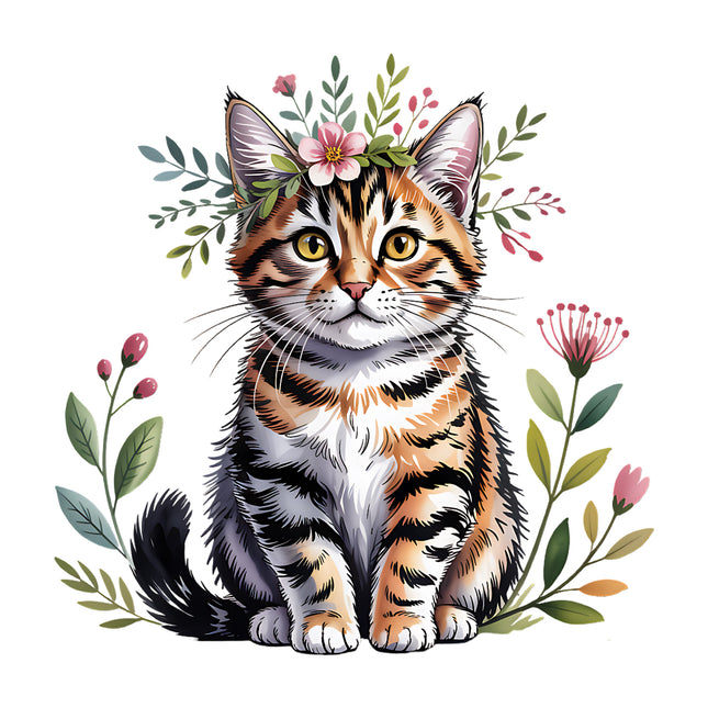 floral cat quilt square