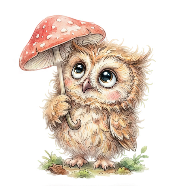 Owl With Mushroom Umbrella 100% Cotton Fabric Panel Block Quilt Square FLIP-AN3063