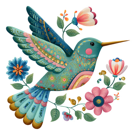 Folk Bird 100% Cotton Fabric Panel Block Quilt Square AN3083