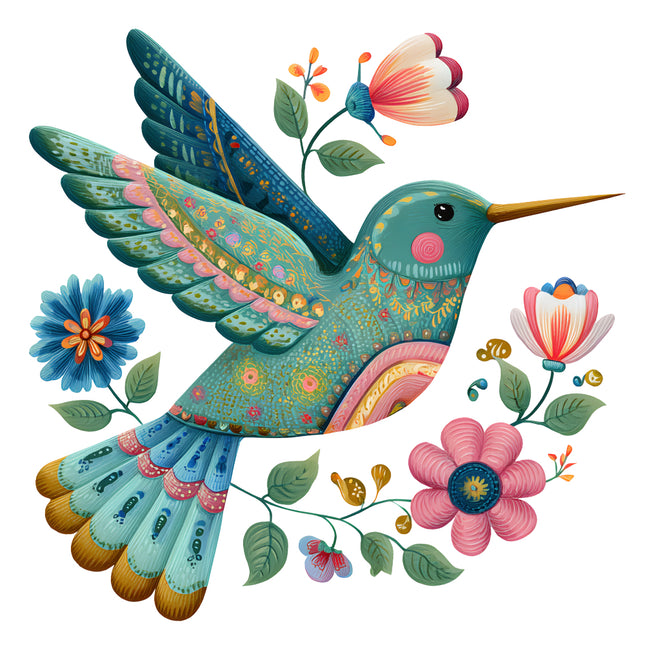 Folk Bird 100% Cotton Fabric Panel Block Quilt Square AN3083
