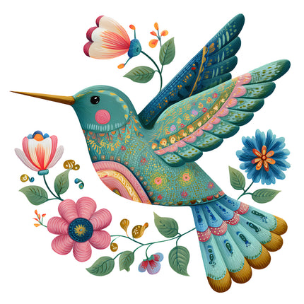 folk bird fabric panel block