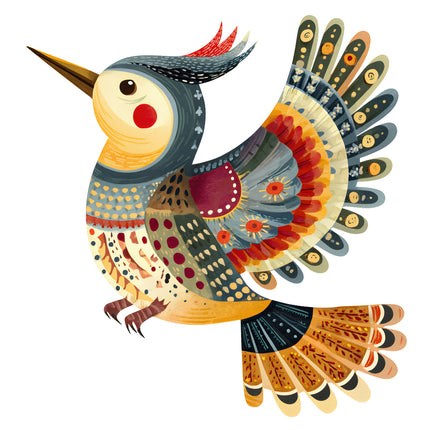 folk bird fabric panel square