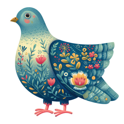 folk bird fabric panel square