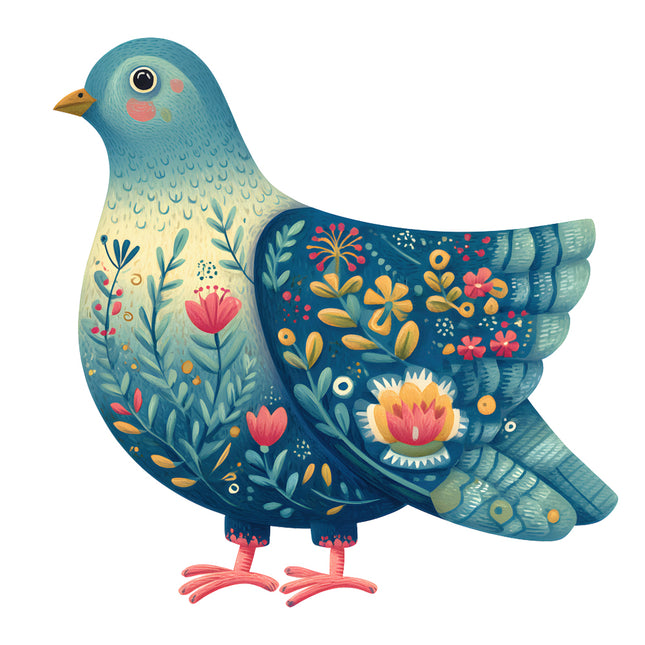 folk bird fabric panel square