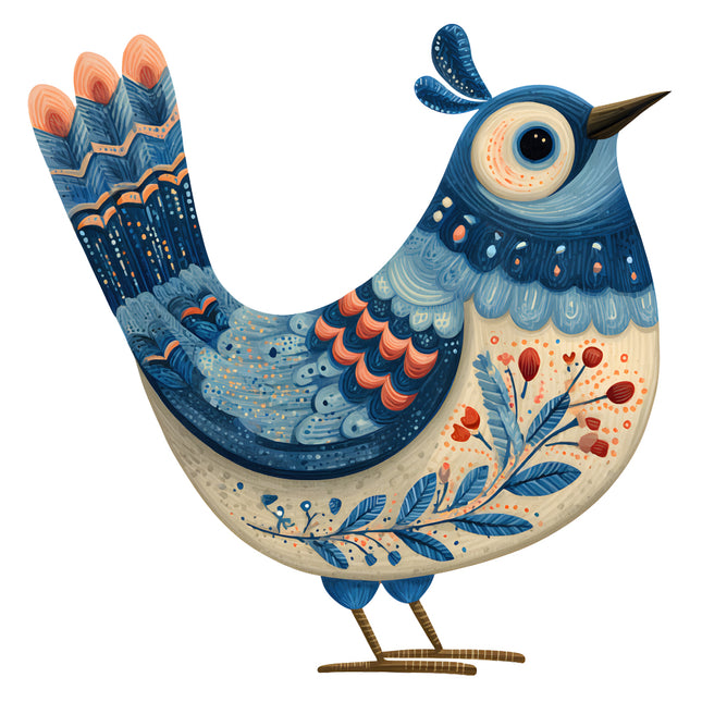 folk bird fabric panel square