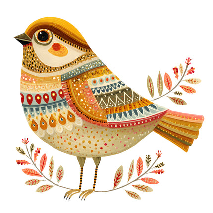 folk bird fabric panel block