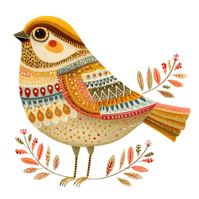 folk bird fabric panel block