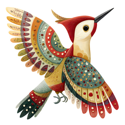 folk woodpecker quilt square