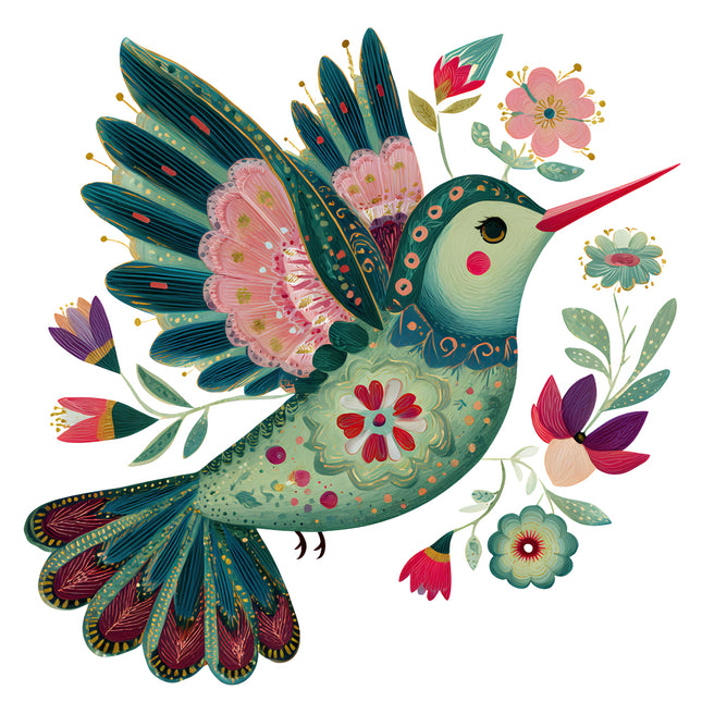 folk bird fabric panel square