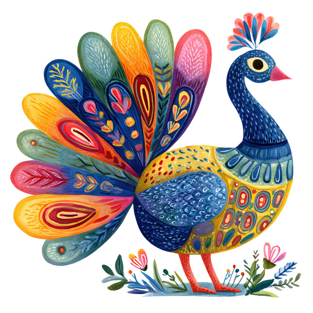 folk peacock quilt block