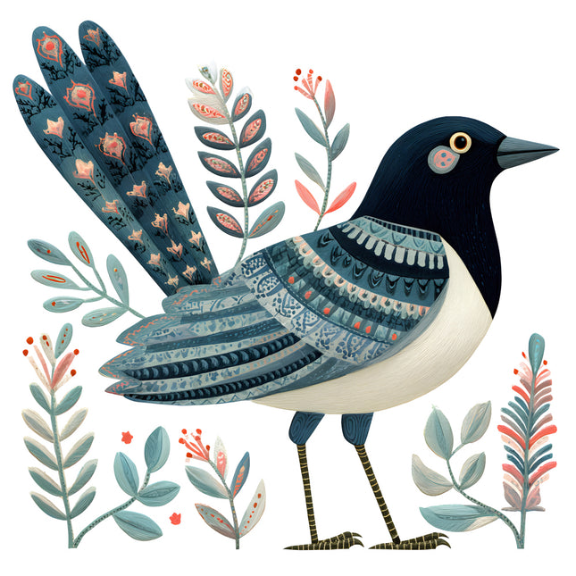 folk bird fabric panel