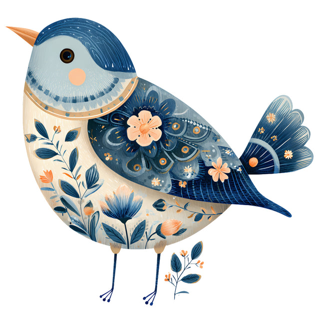 folk bird fabric panel
