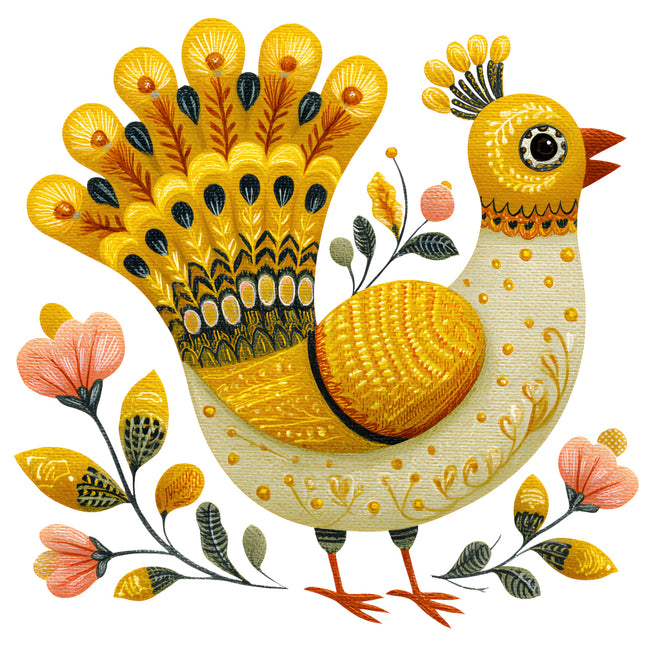 folk bird fabric panel
