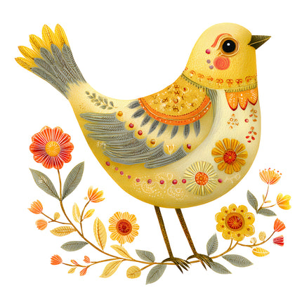 yellow folk bird quilt square