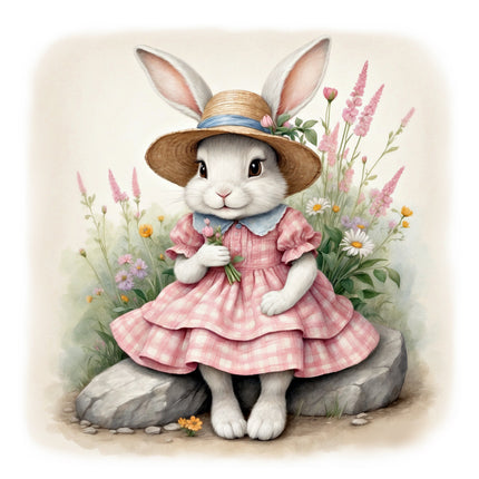 chic rabbit in dress quilt block