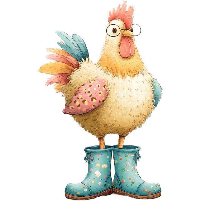whimsical chicken wearing glasses and boots quilt block