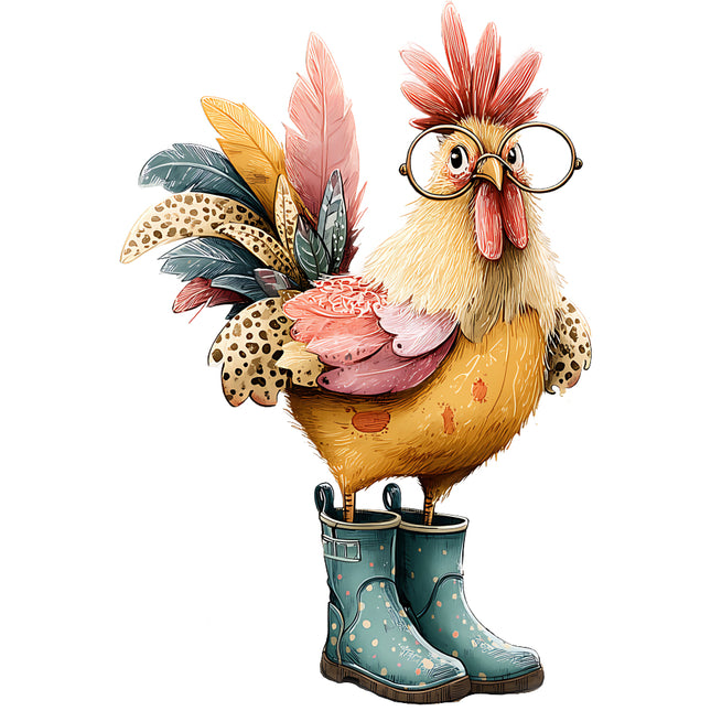 Chicken Wearing Boots 100% Cotton Fabric Panel Block Quilt Square FLIP-AN470