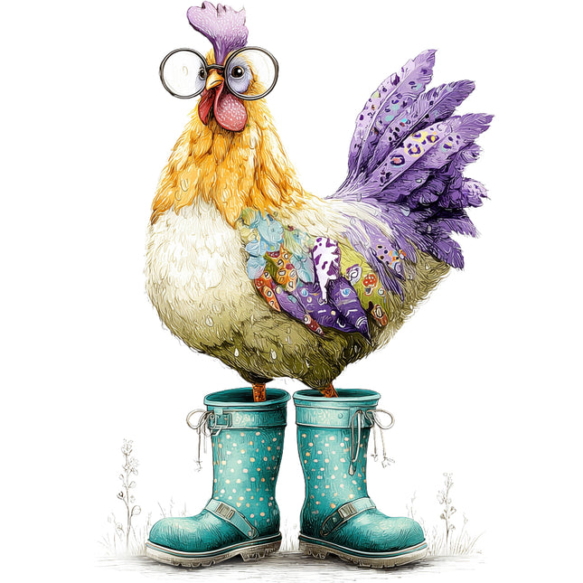 chicken wearing boots cotton quilt block