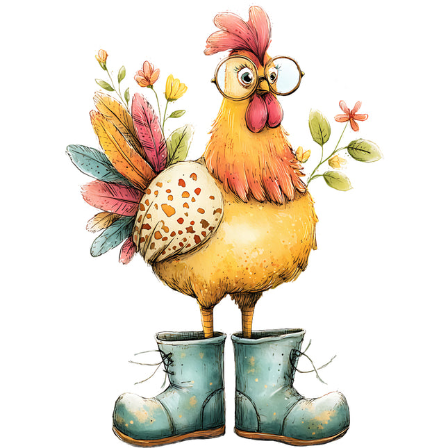 chicken wearing boots cotton quilt block